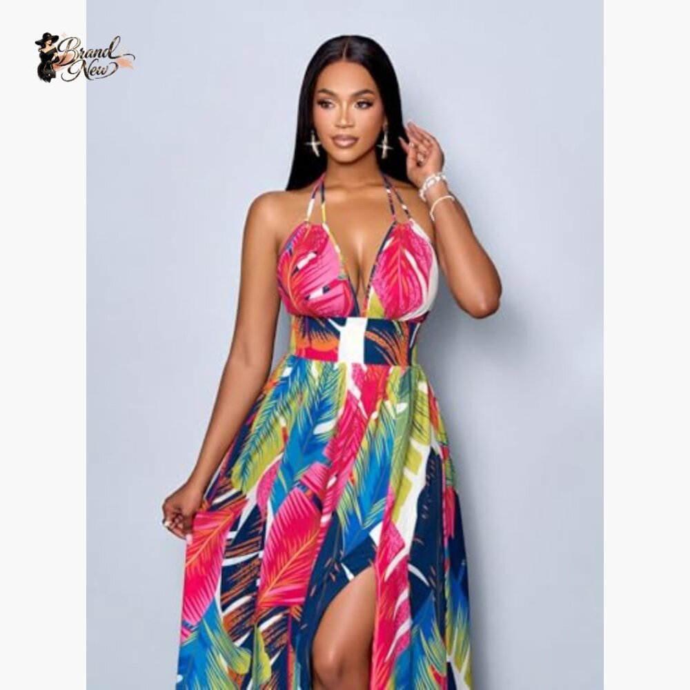 Polyamide Elastane Halter Backless Maxi Dress Boh… - image 2